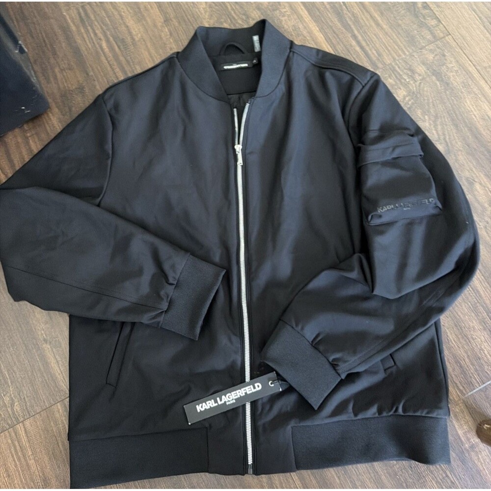 KARL LAGERFELD PARIS Men's Modern Fit Ponte Bomber Jacket Rich Black L - Picture 6 of 12